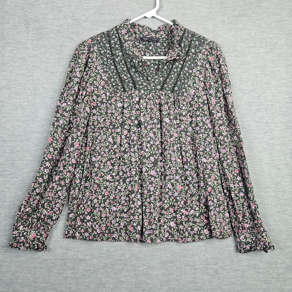 Marks & Spencer Collection Women's Size 10 Black & Pink Floral Printed Blouse